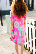 Find Love Hot Pink Abstract Print Frill Notch Neck Dress
