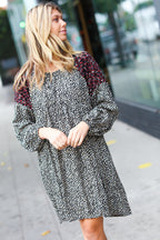 Black Ditzy Floral Bubble Sleeve Keyhole Woven Dress