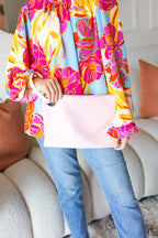 Blush Faux Leather Handle Zipper Clutch