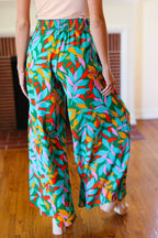 Summer Vibes Green & Orange Abstract Print Smocked Palazzo Pants