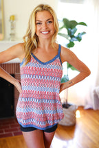 Red White & Blue Squiggly Striped Sleeveless Top