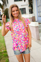 Feeling Femme in Pink Floral Print Frill Mock Neck Blouse