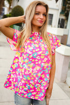 Feeling Femme in Pink Floral Print Frill Mock Neck Blouse