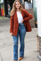 Going Up Rust Double Button Collar Lapel Blazer