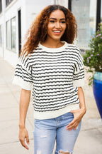 You've Got This Ivory & Black Wavy Stripe Pattern Sweater Top