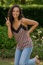 Lace Trim Striped Satin Cami