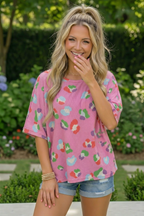 Colorful Leopard Print Waffle Knit Top in Pink