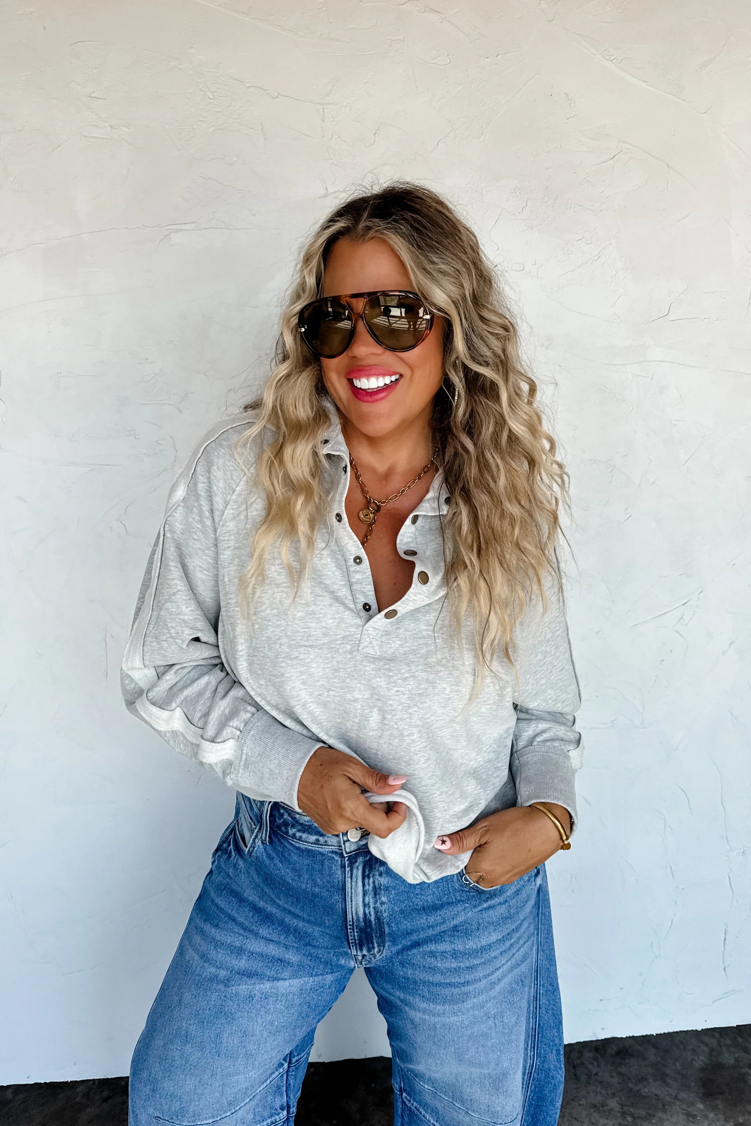 PREORDER: Longer Length Marley Snap Button Sweatshirt