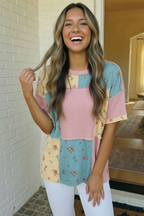 Patchwork Floral Waffle Knit Top