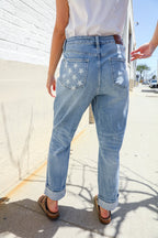 Judy Blue High-Rise Boyfriend Cuffed Hem Star Pocket Jeans