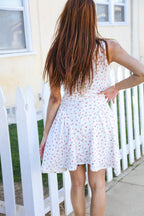 Beautiful You Ivory Checker & Floral Print Ribbon Tie Sleeveless Dress