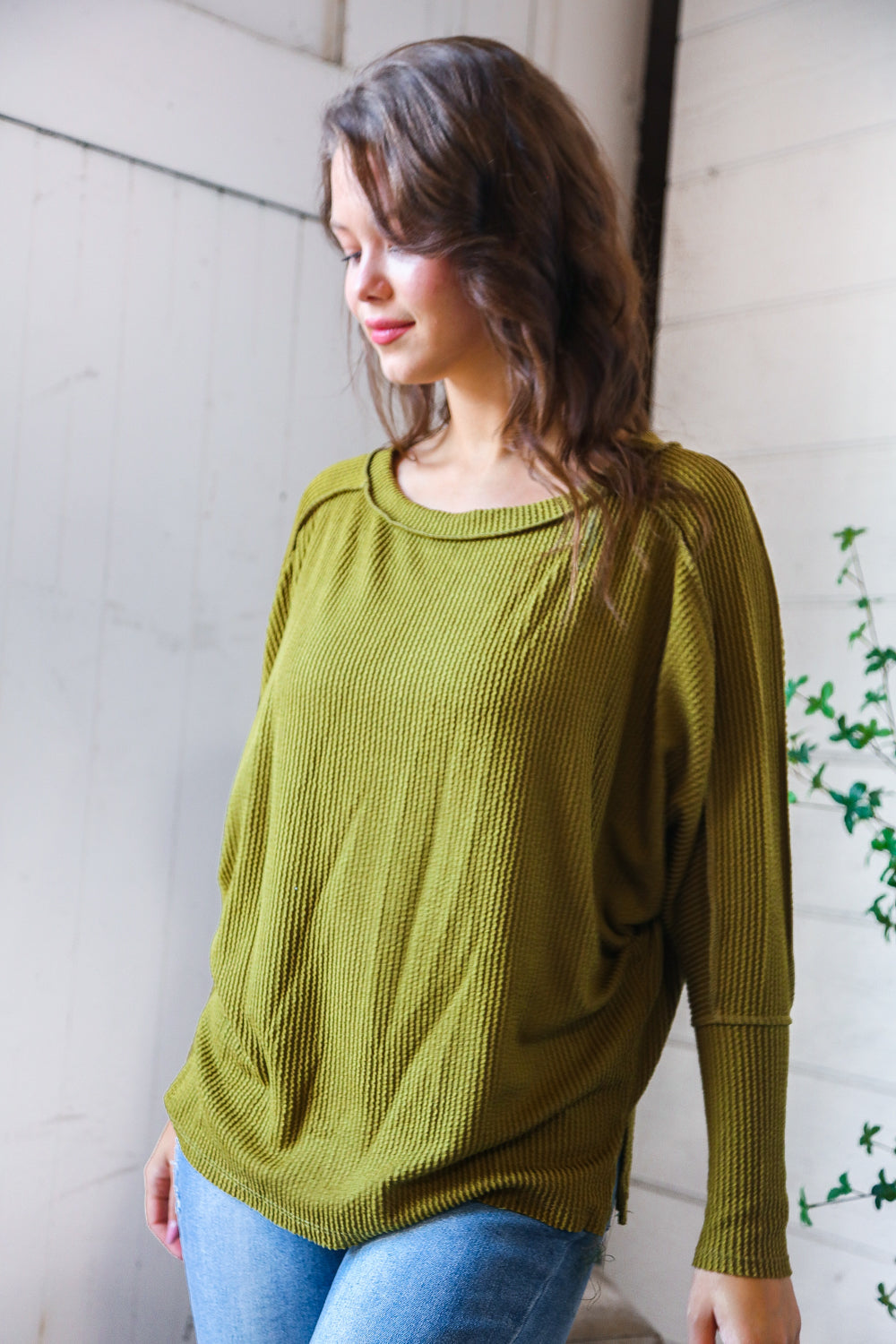 Meet You at the Bookstore Olive Ribbed Long Sleeve