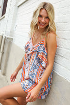 Sunny Days Coral Ruffle V Neck Floral Print Sleeveless Top