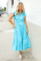 Find Love Blue Boho Print Flutter Sleeve Fit & Flare Dress