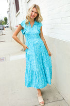 Find Love Blue Boho Print Flutter Sleeve Fit & Flare Dress