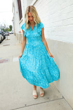 Find Love Blue Boho Print Flutter Sleeve Fit & Flare Dress