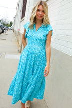 Find Love Blue Boho Print Flutter Sleeve Fit & Flare Dress