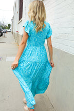 Find Love Blue Boho Print Flutter Sleeve Fit & Flare Dress