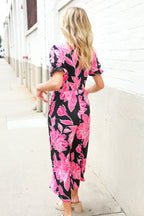 Spring Vibes Black Floral Print Ruffle Sleeve Wide Leg Jumpsuit