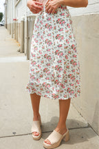 Put Together Ivory Front Slit Floral Print Lined Midi Skirt