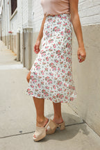 Put Together Ivory Front Slit Floral Print Lined Midi Skirt