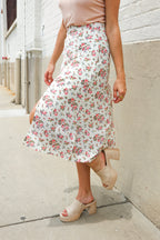 Put Together Ivory Front Slit Floral Print Lined Midi Skirt