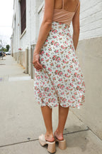 Put Together Ivory Front Slit Floral Print Lined Midi Skirt