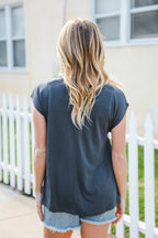 Charming In Charcoal Asymmetrical Shirred Modal Top