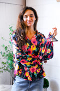Bold and Blooming Bubble Sleeve Woven Blouse