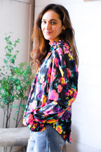 Bold and Blooming Bubble Sleeve Woven Blouse