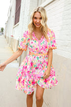 Beautiful You Rose Floral Print Ric Rack Trim Babydoll Dress