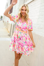 Beautiful You Rose Floral Print Ric Rack Trim Babydoll Dress