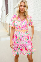 Beautiful You Rose Floral Print Ric Rack Trim Babydoll Dress