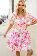 Beautiful You Rose Floral Print Ric Rack Trim Babydoll Dress