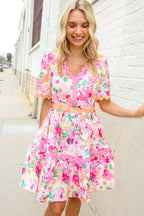 Beautiful You Rose Floral Print Ric Rack Trim Babydoll Dress