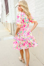 Beautiful You Rose Floral Print Ric Rack Trim Babydoll Dress