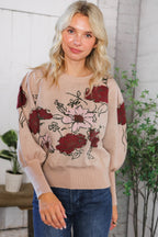 Scarlet Petals Bubble Sleeve Sweater