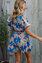 Feeling Bold Turquoise Floral Smocked Waist Flutter Sleeve Romper