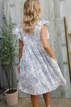 Vintage Vibes Dusty Blue Folded Ruffle Short Sleeve Babydoll Dress
