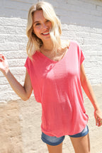 Summer Vibes Coral Relaxed Fit Jacquard Knitted Top