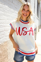 Holiday Ready Red/White & Blue USA Embroidery Dolman Top