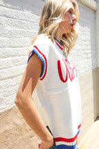 Holiday Ready Red/White & Blue USA Embroidery Dolman Top
