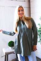 Read Between the Lines Olive Button Cotton Tunic