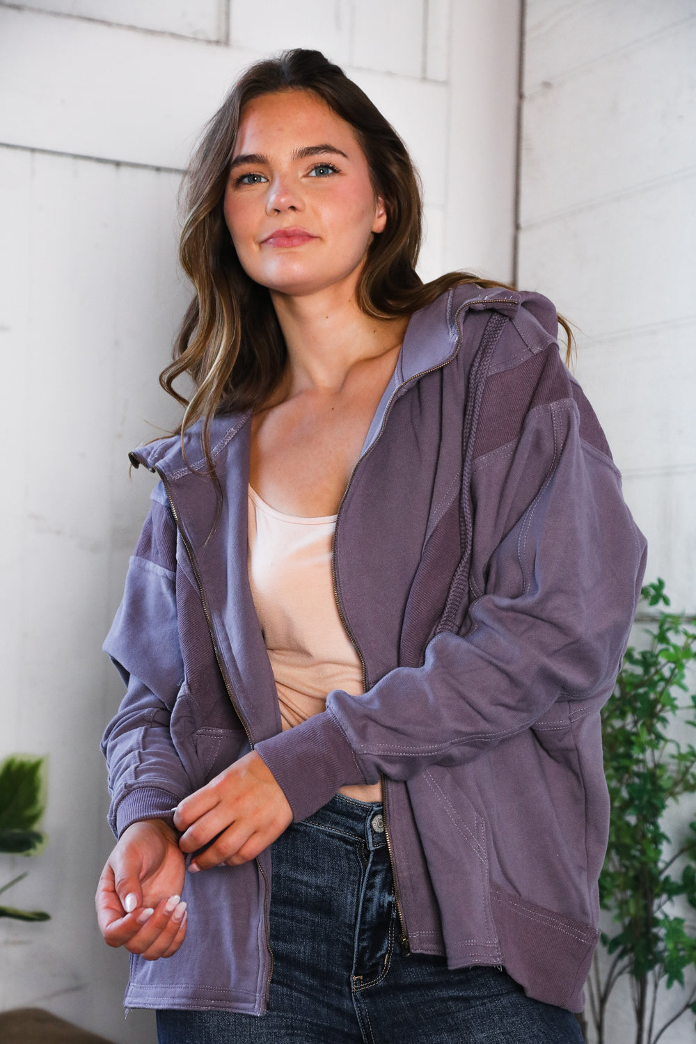 A Cozy Wanderer Dusty Velvet Zip Up Jacket