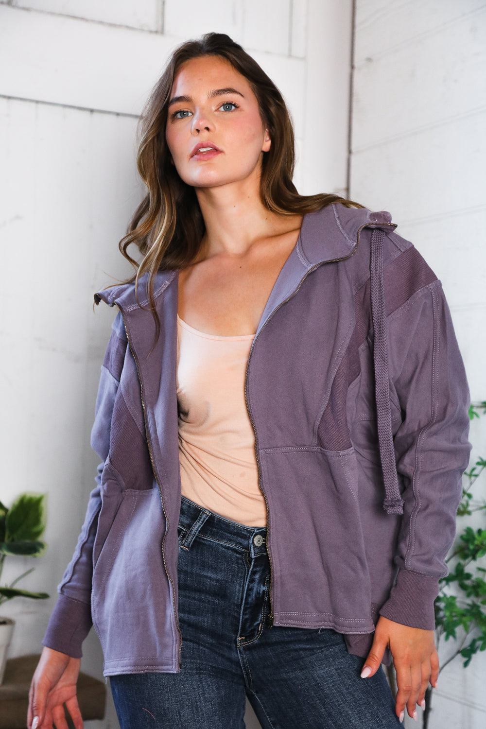 A Cozy Wanderer Dusty Velvet Zip Up Jacket