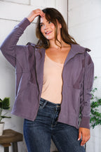 A Cozy Wanderer Dusty Velvet Zip Up Jacket