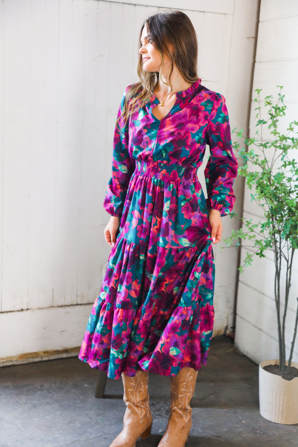 Floral Symphony Smocked Waist Dress