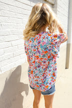 Beautiful You Ivory Floral Print Notch Neck Puff Short Sleeve Top
