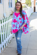 Follow Me Fuchsia Floral Asymmetrical Coverup Blouse