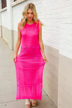 The Perfect Find Hot Pink Pointelle Sleeveless Side Slit Midi Coverup